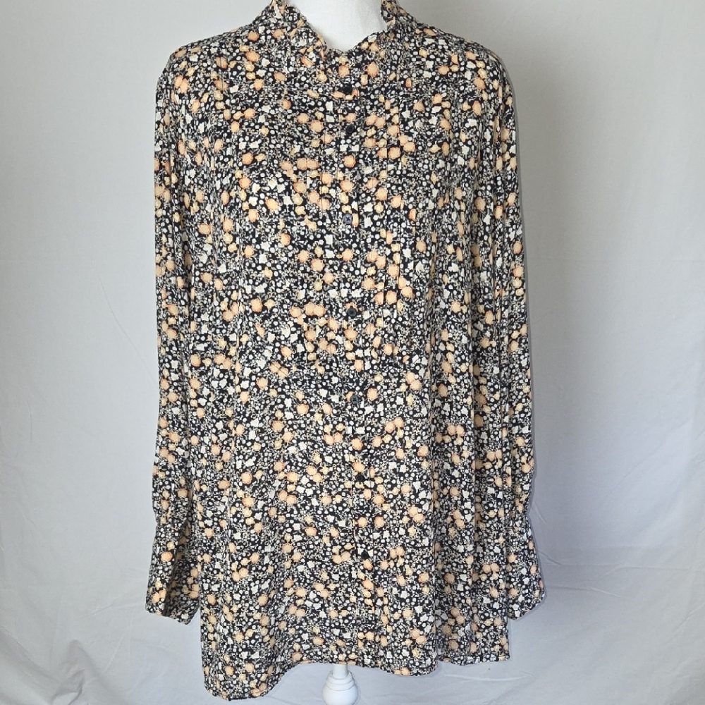 Nili Lotan Target Liberty Floral Blouse Button Front Shirt Top Long Sleeve 4X